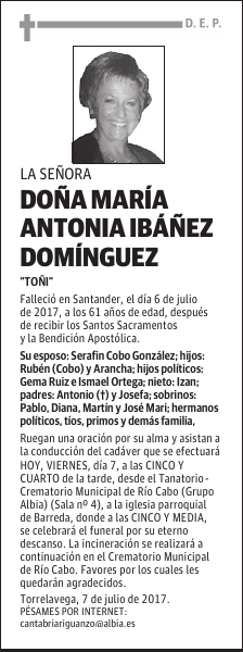 DOÑA Mª ANTONIA IBANEZ DOMÍNGUEZ