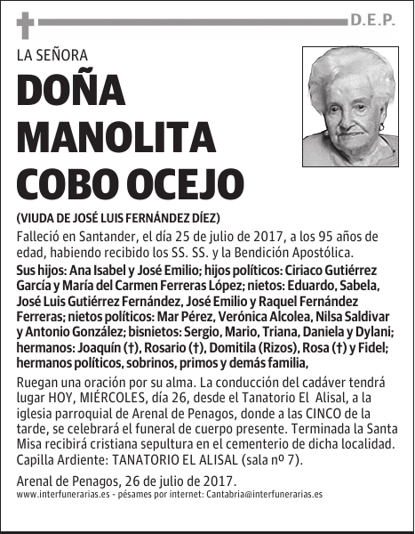 DOÑA MANOLITA COBO OCEJO