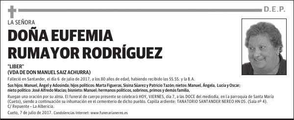 DOÑA EUFEMIA RUMAYOR RODRIGUEZ