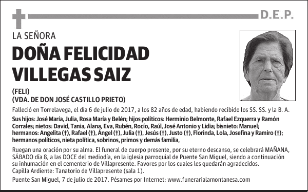 DOÑA FELICIDAD VILLEGAS SAIZ