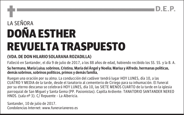 DOÑA ESTHER REVUELTA TRASPUESTO