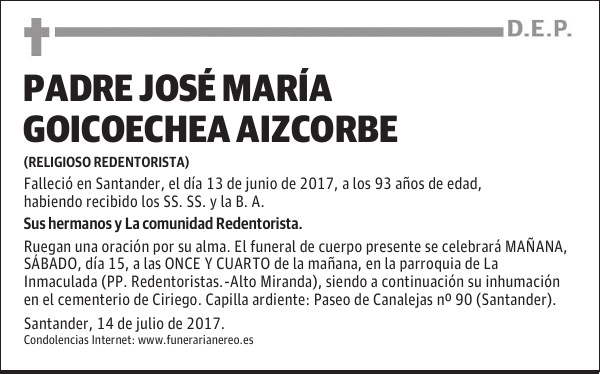 PADRE JOSÉ MARÍA GOICOECHEA AIZCORBE