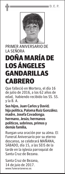 DOÑA MARÍA DE LOS ÁNGELES GANDARILLAS CABRERO