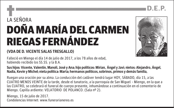 DOÑA MARÍA DEL CARMEN RIEGAS FERNÁNDEZ