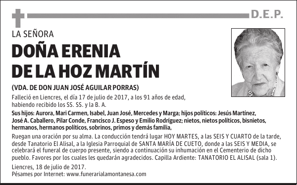 DOÑA ERENIA DE LA HOZ MARTÍN