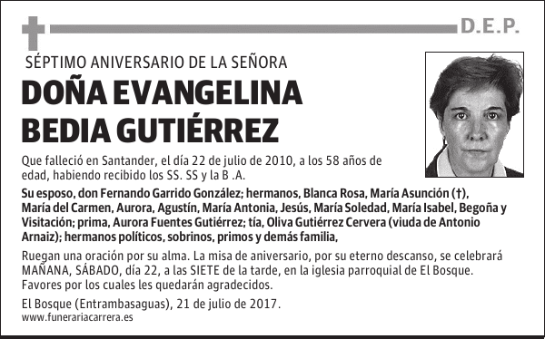 DOÑA EVANGELINA BEDIA GUTIÉRREZ