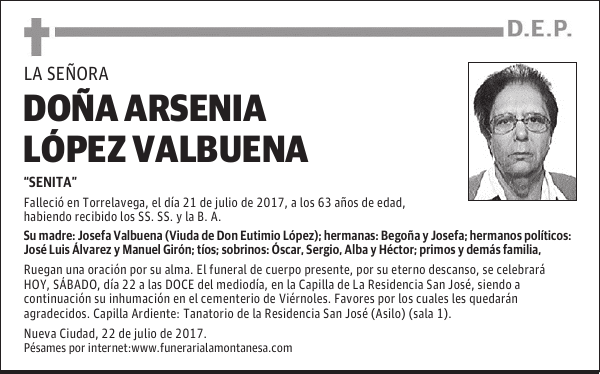 DOÑA ARSENIA LÓPEZ VALBUENA