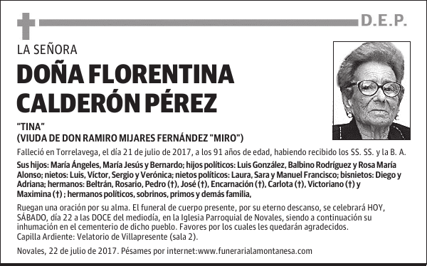 DOÑA FLORENTINA CALDERÓN PÉREZ