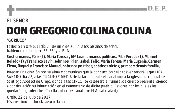 DON GREGORIO COLINA COLINA