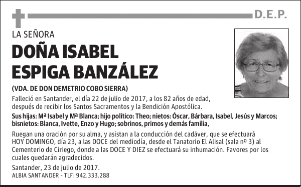 DOÑA ISABEL ESPIGA BANZÁLEZ