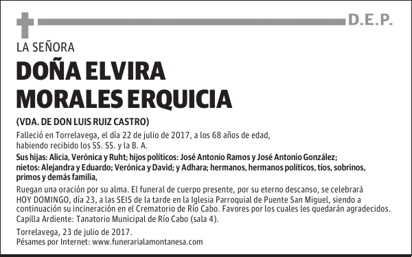 DOÑA ELVIRA MORALES ERQUICIA