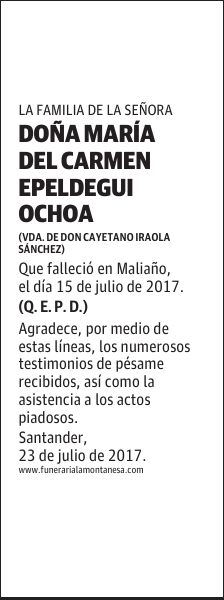 DOÑA MARÍA DEL CARMEN EPELDEGUI OCHOA