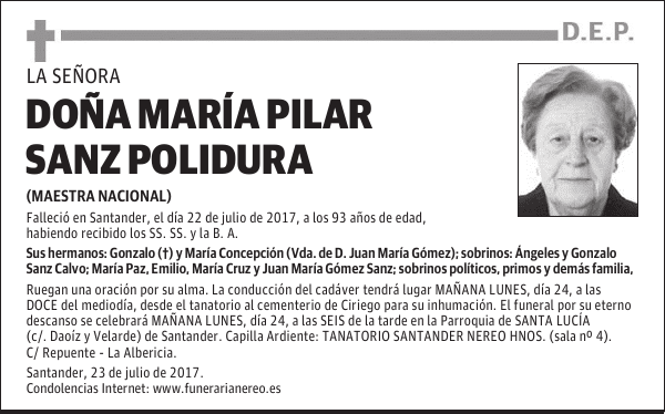 DOÑA MARÍA PILAR SANZ POLIDURA