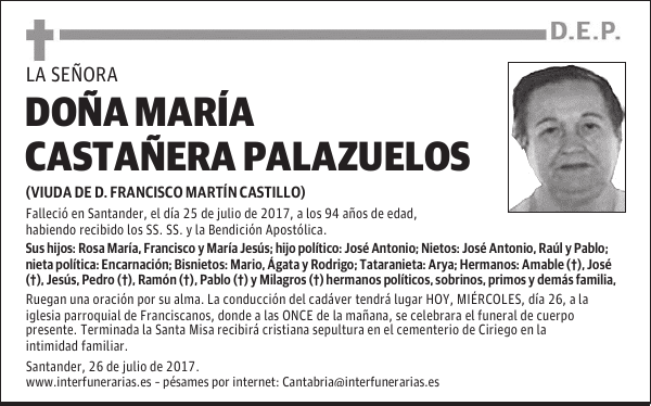 DOÑA MARÍA CASTAÑERA PALAZUELOS