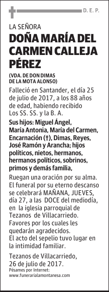 DOÑA MARÍA DEL CARMEN CALLEJA PÉREZ