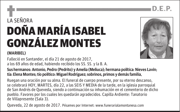 DOÑA MARÍA ISABEL GONZÁLEZ MONTES