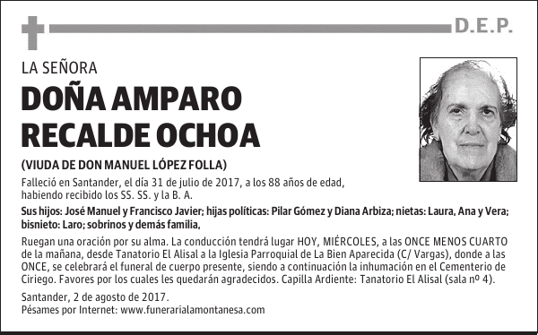 DOÑA AMPARO RECALDE OCHOA