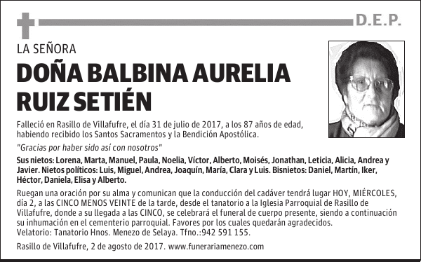 DOÑA BALBINA AURELIA RUIZ SETIÉN