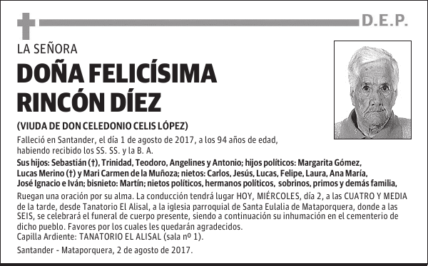 DOÑA FELICíSIMA RINCÓN DíEZ