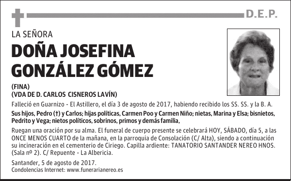 DOÑA JOSEFINA GONZÁLEZ GÓMEZ