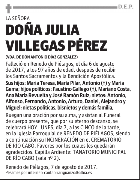 DOÑA JULIA VILLEGAS PÉREZ