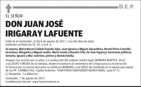 DON JUAN JOSÉ IRIGARAY LAFUENTE