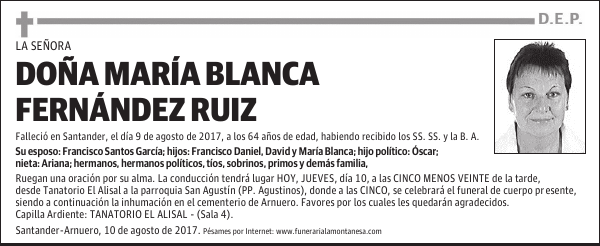 DOÑA MARÍA BLANCA FERNÁNDEZ RUIZ