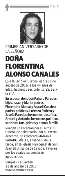 DOÑA FLORENTINA ALONSO CANALES