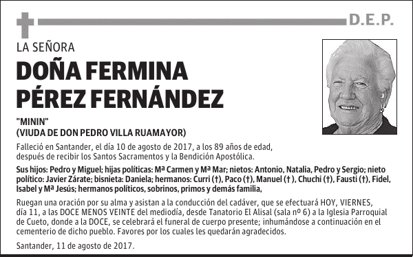 DOÑA FERMINA PÉREZ FERNÁNDEZ