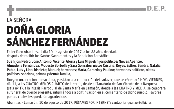 DOÑA GLORIA SÁNCHEZ FERNÁNDEZ