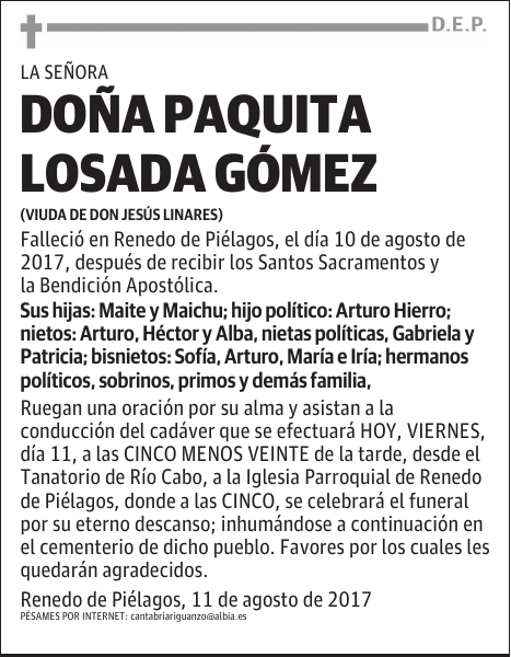 DOÑA PAQUITA LOSADA GÓMEZ