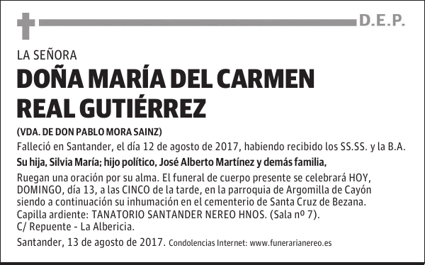 DOÑA MARIA DEL CARMEN REAL GUTIERREZ