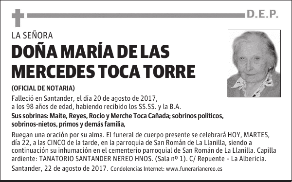 DOÑA MARÍA DE LAS MERCEDES TOCA TORRE