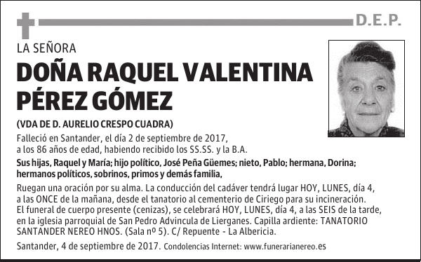 DOÑA RAQUEL VALENTINA PEREZ GOMEZ