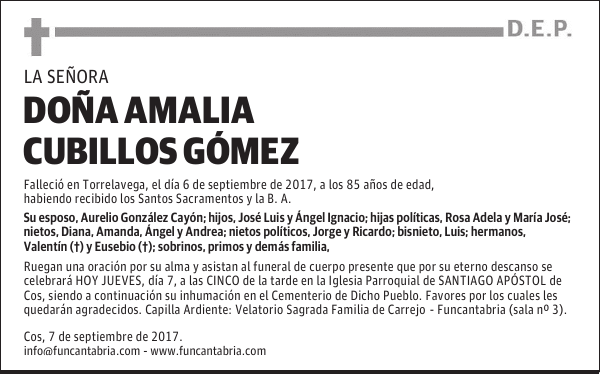 DOÑA AMALIA CUBILLOS GÓMEZ