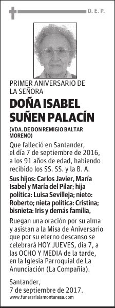 DOÑA ISABEL SUÑEN PALACÍN