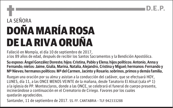 DOÑA Mª ROSA DE LA RIVA ORUÑA