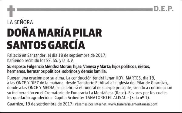 DOÑA MARÍA PILAR SANTOS GARCÍA