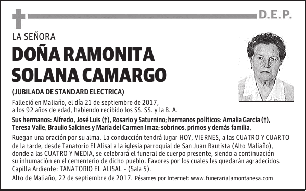 DOÑA RAMONITA SOLANA CAMARGO