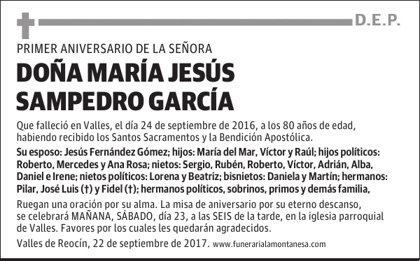 DOÑA MARÍA JESÚS SAMPEDRO GARCÍA