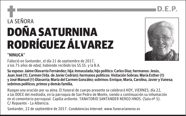 DOÑA SATURNINA RODRÍGUEZ ÁLVAREZ