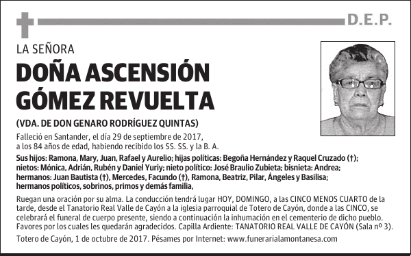 DOÑA ASCENSIÓN GÓMEZ REVUELTA