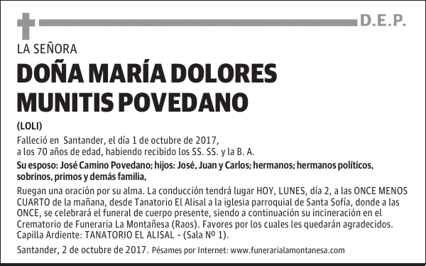 DOÑA MARÍA DOLORES MUNITIS POVEDANO