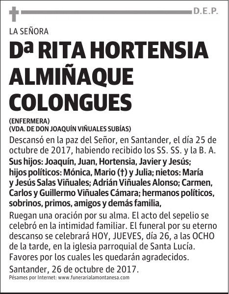 DOÑA RITA HORTENSIA ALMIÑAQUE COLONGUES