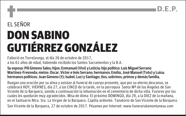 D. SABINO GUTIÉRREZ GONZÁLEZ