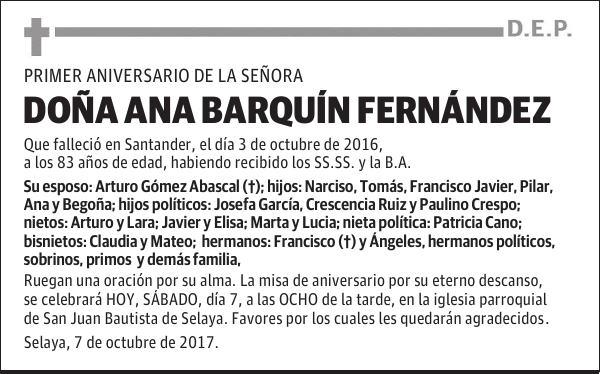 DOÑA ANA BARQUÍN FERNÁNDEZ