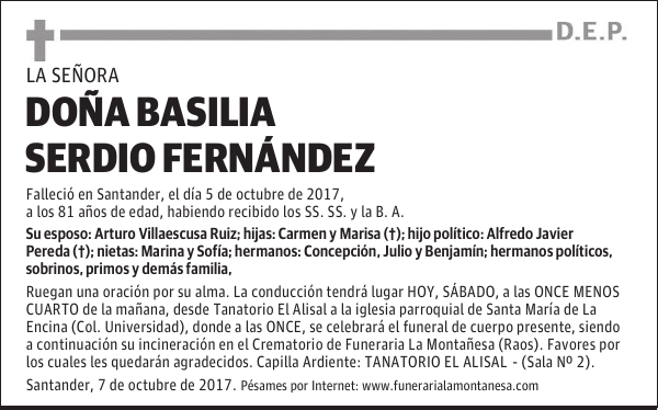 DOÑA BASILIA SERDIO FERNÁNDEZ