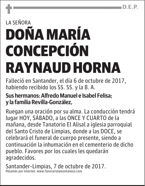 DOÑA MARÍA CONCEPCIÓN RAYNAUD HORNA