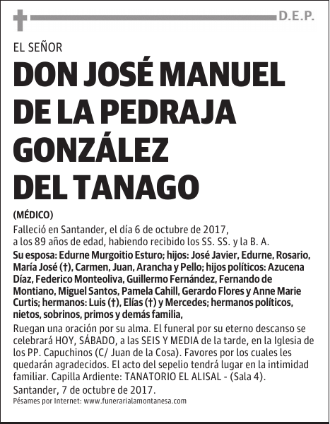 DON JOSE MANUEL DE LA PEDRAJA GONZALEZ DEL TANAGO