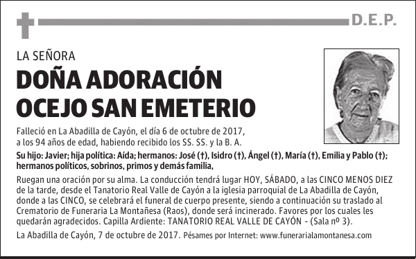 DOÑA ADORACIÓN OCEJO SAN EMETERIO